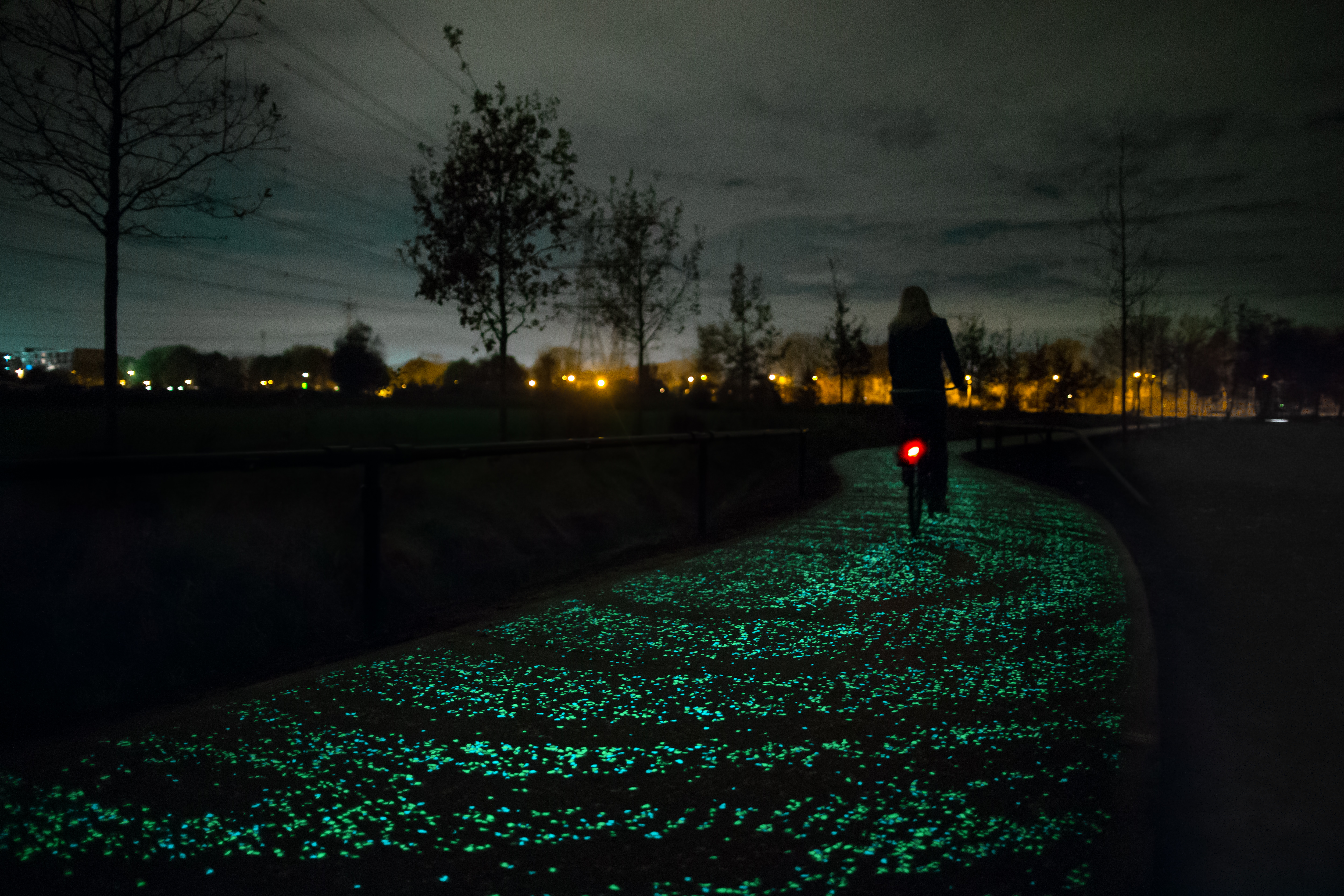 Где весело ночью. Даан Розегаарде велосипедная дорожка. Светящаяся велодорожка в Польше. Светящиеся дорожки. Светящиеся пешеходные дорожки.