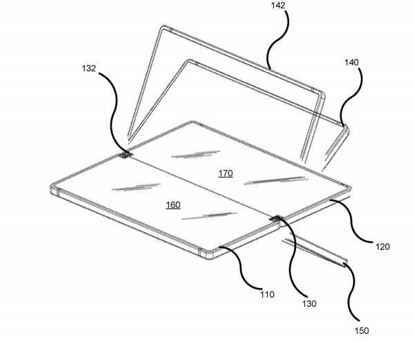 Microsoft получила патент на шарнир для складного смартфона. Рис. 1