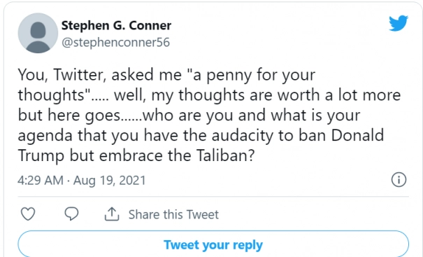 Twitter не запрещает Талибану использовать его сервис. Рис. 1